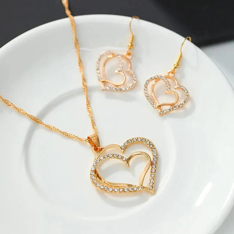 NNEOBA Heart Shaped Rhinestone Jewelry Set for Women-3