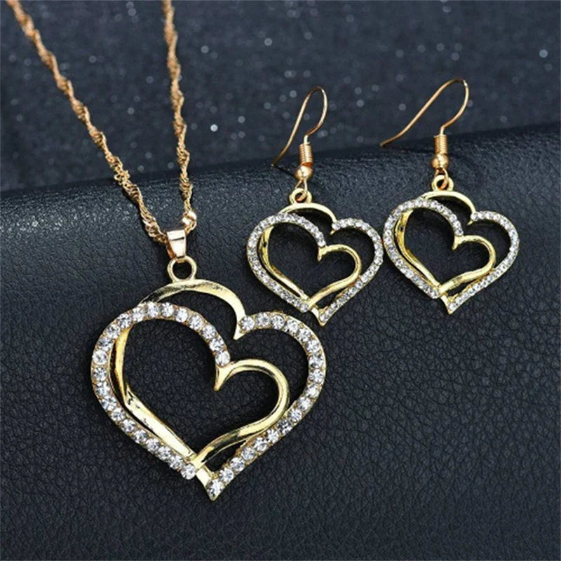 Heart Shaped Rhinestone Jewelry Set for Women-2