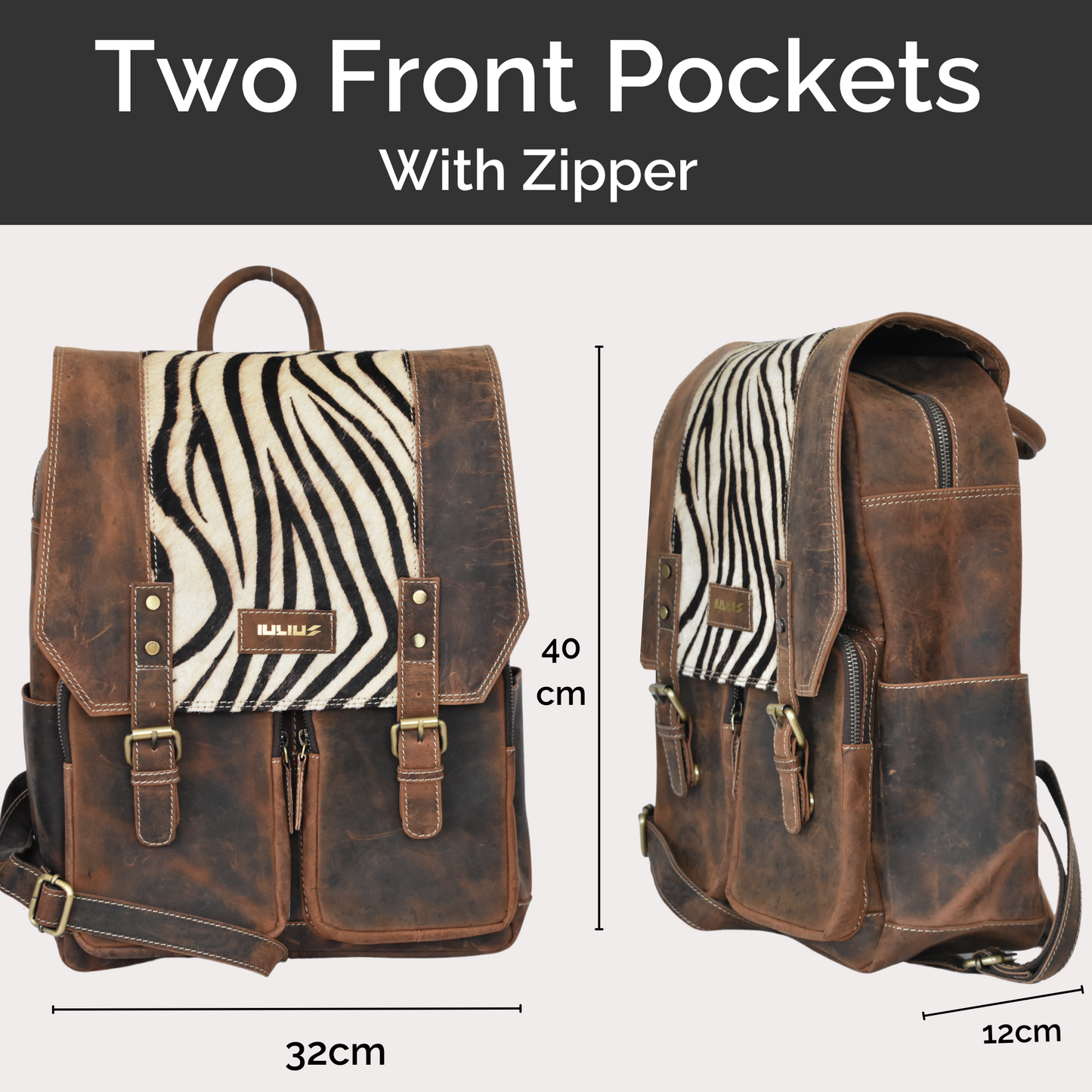 Mochila de Cuero Full Grain con Solapa Animal Print – Portátil 15,6” – IULIUS-2