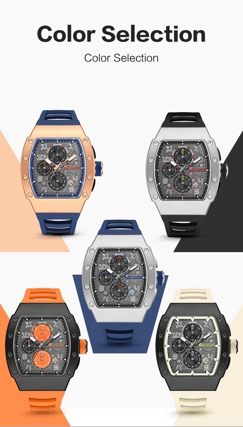 MEGIR Blue Luxury Sport Watch for Men Steel Case Waterproof Luminous Military Quartz Chronograph Big Dial Auto Date Reloj Hombre-11