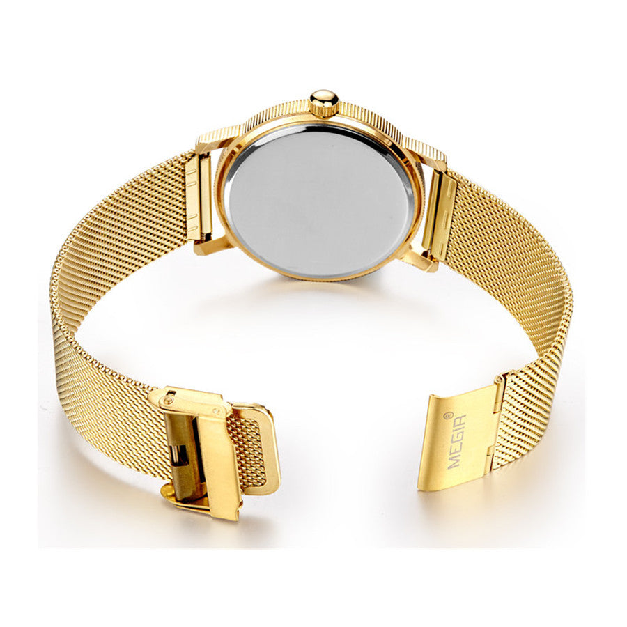 MEGIR Luxury Business Watches for Men Gold Steel Mesh Strap Men Quartz Watches Waterproof Wrist Watch Clock Reloj Hombre 2032-7