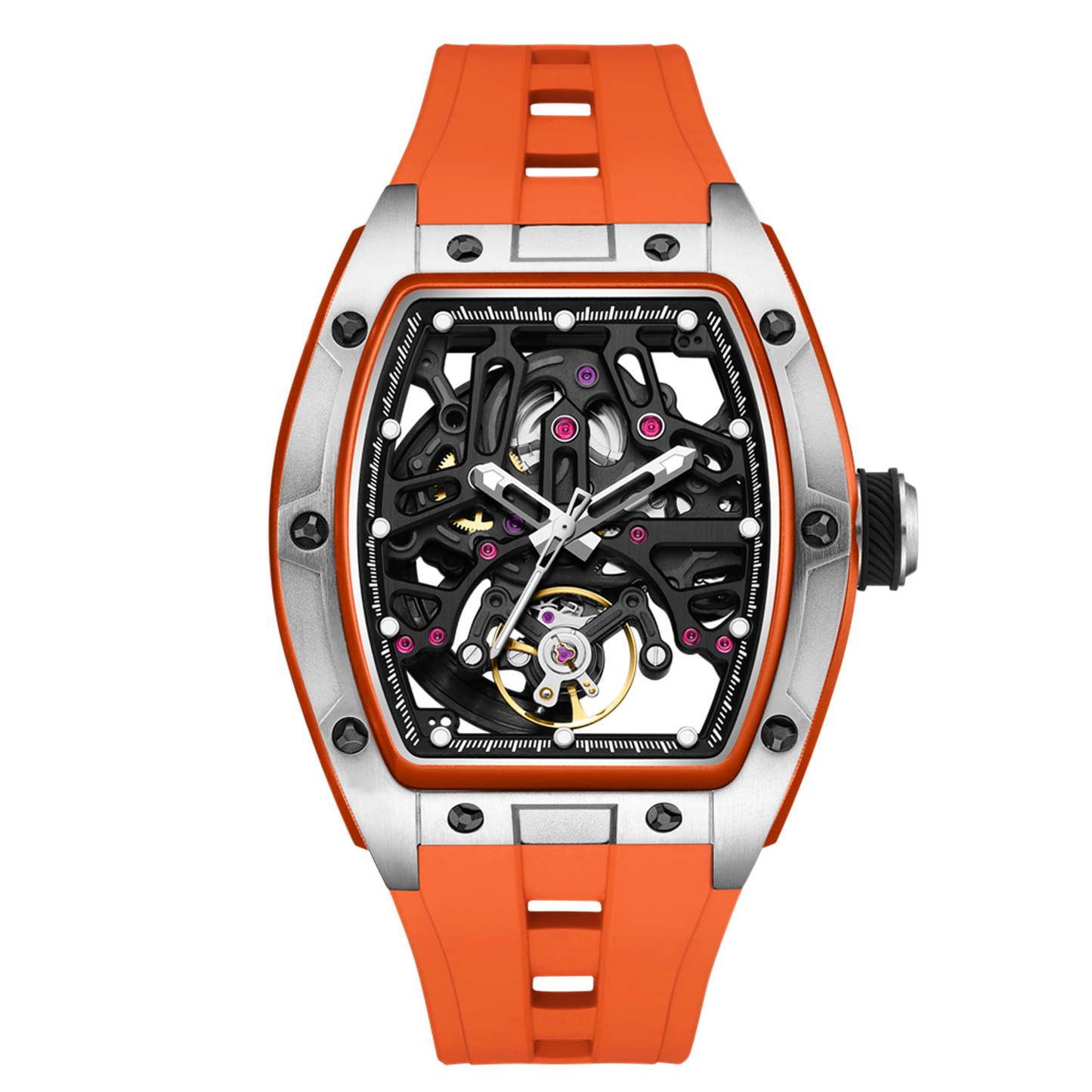 New Skeleton Dial Watches for Men Stainless Steel Case Automatic Mechanical Wristwatch Waterproof Luminous Sport Watch 9198-1-19