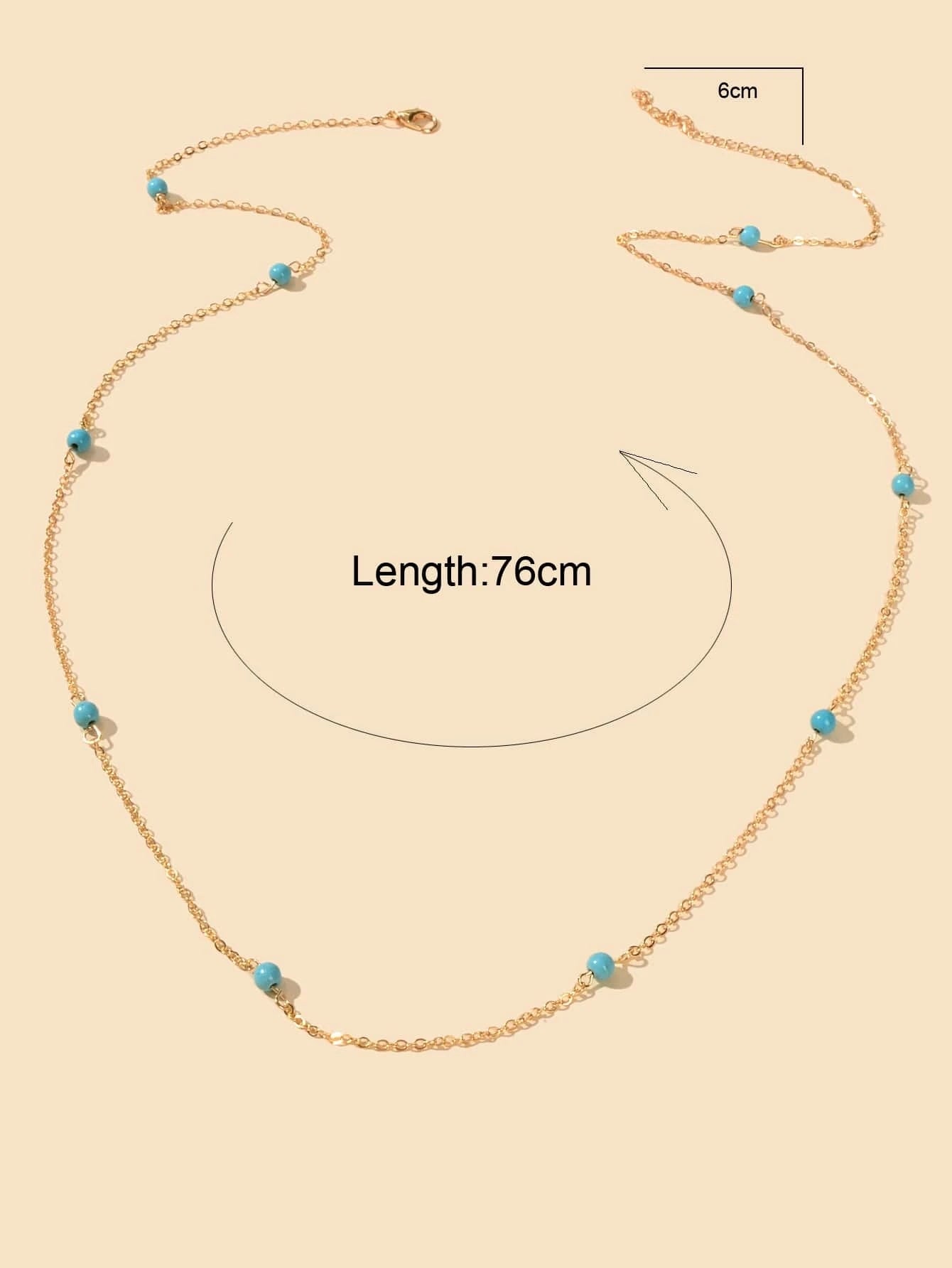 AU Post Boho Chic Beach Blue Bead Gold Chain Waist Link Body Chain Belly Jewelry-2