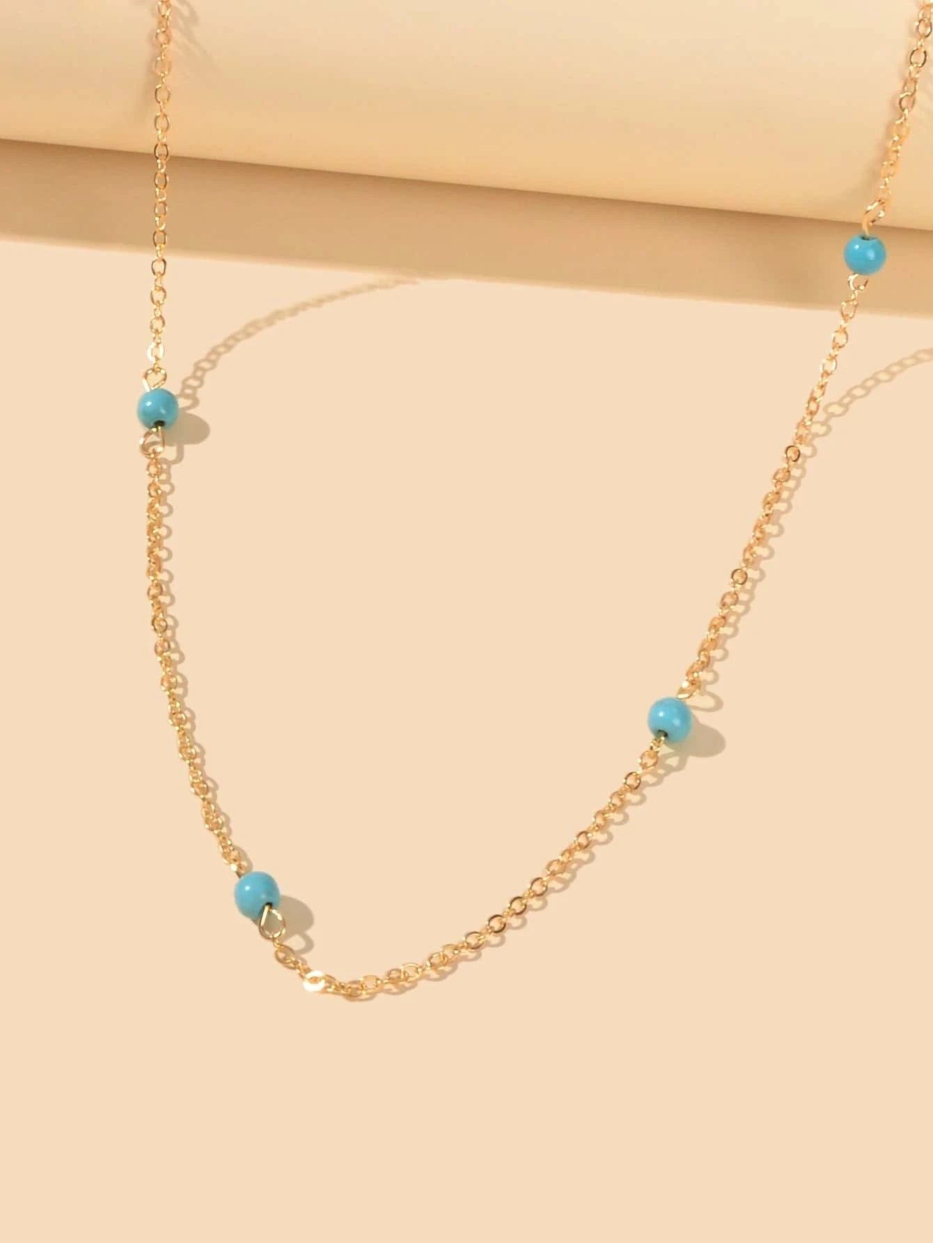 AU Post Boho Chic Beach Blue Bead Gold Chain Waist Link Body Chain Belly Jewelry-3