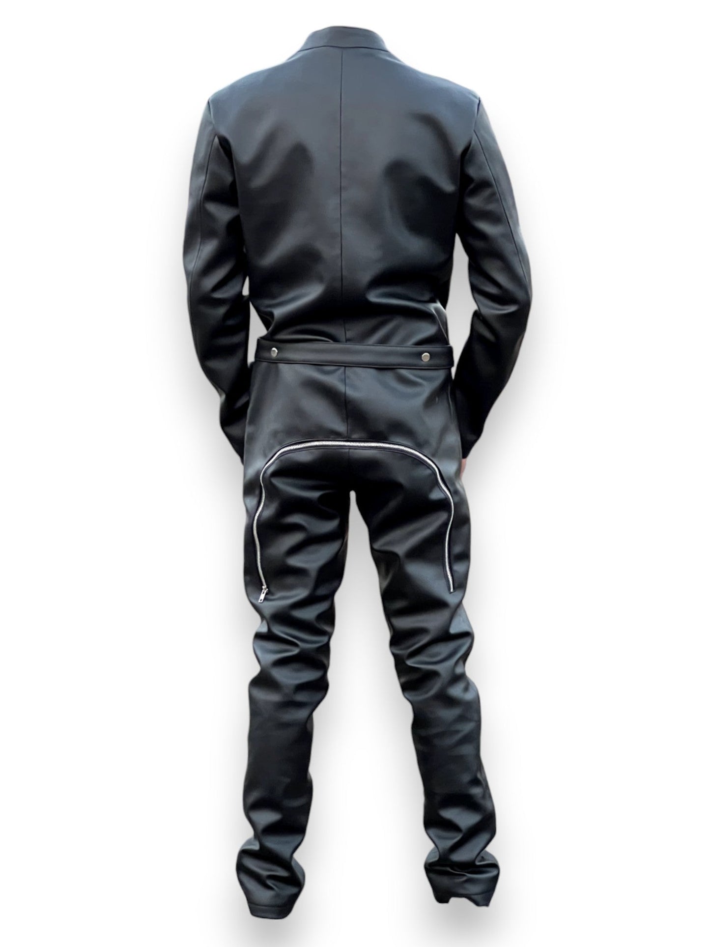 Men’s Slim Fit Black Leather Jumpsuit-3
