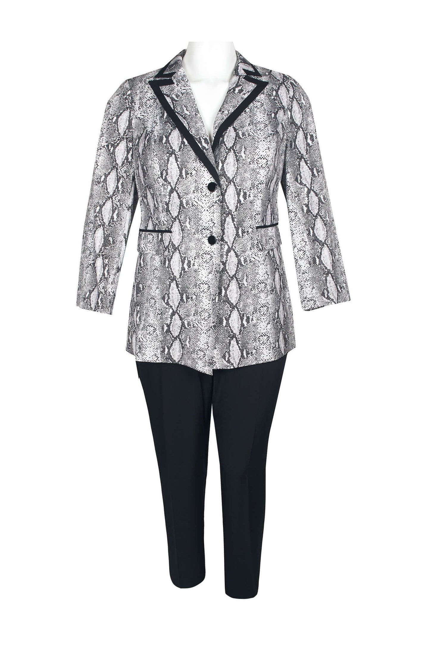 Emily Notched Collar Two Button Closure Long Sleeve Crepe Jacket with Elastic Waist Pencil Cut Pockets Pants (Plus Size)-0