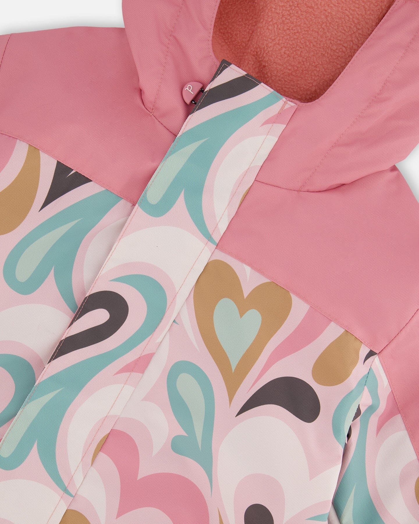 Printed Mid-Season One-Piece Outerwear Light Pink With Hearts-3