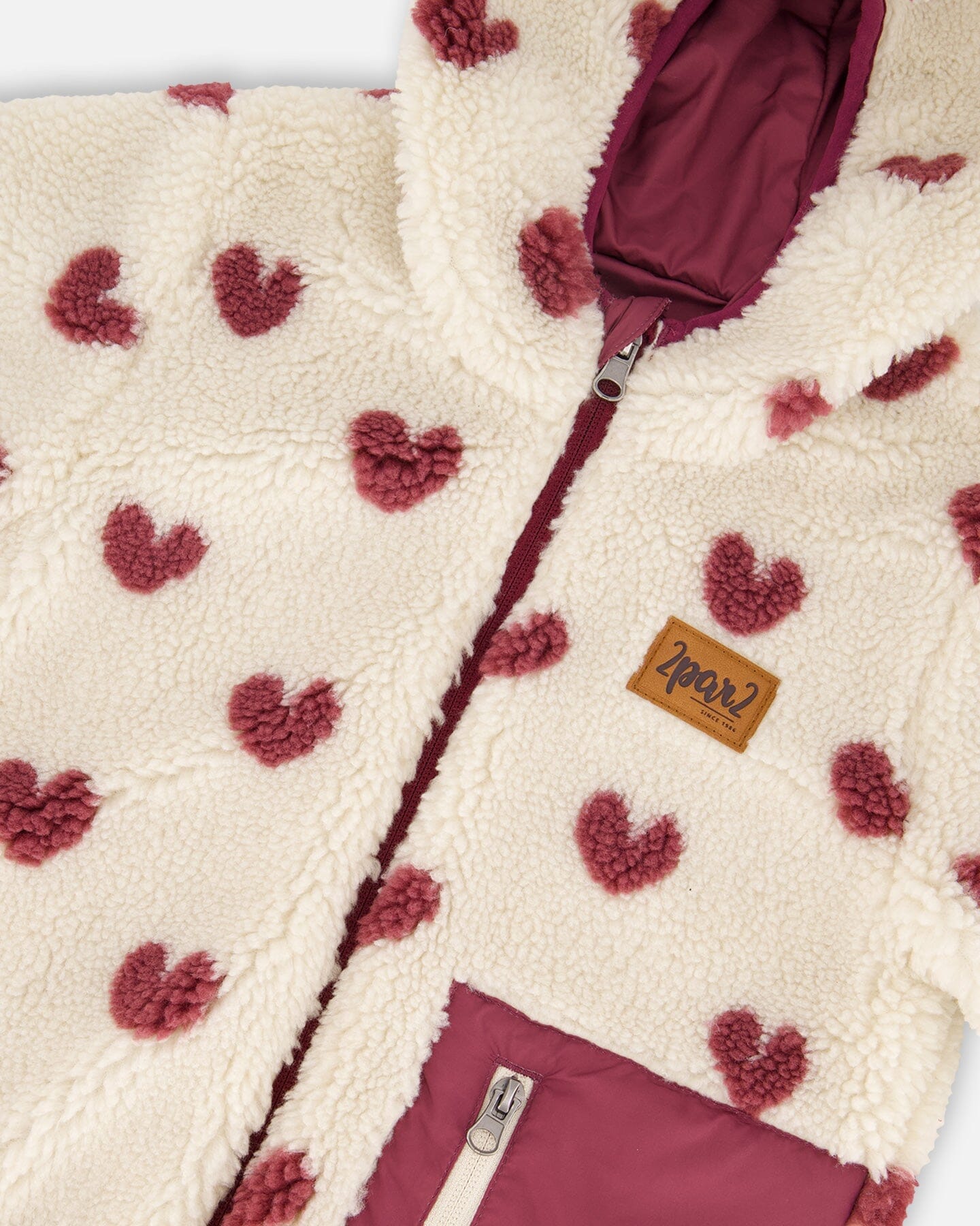 Reversible Mid-Season Sherpa Jacket Burgundy Heart-4
