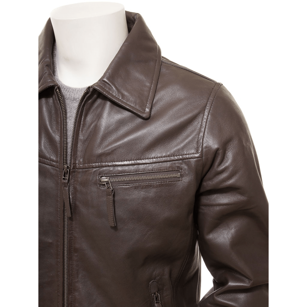 MEN'S BROWN LEATHER BIKER JACKET: BETHEL-3