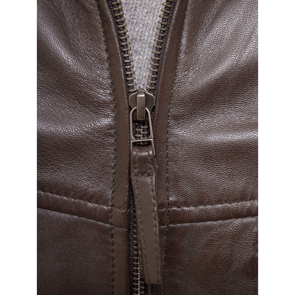 MEN'S BROWN LEATHER BIKER JACKET: BETHEL-4