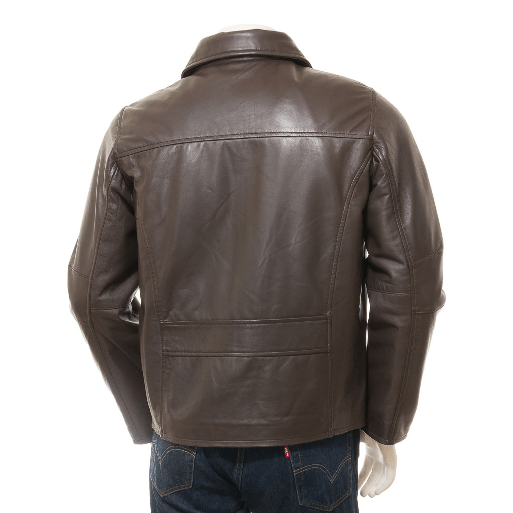 MEN'S BROWN LEATHER BIKER JACKET: BETHEL-2