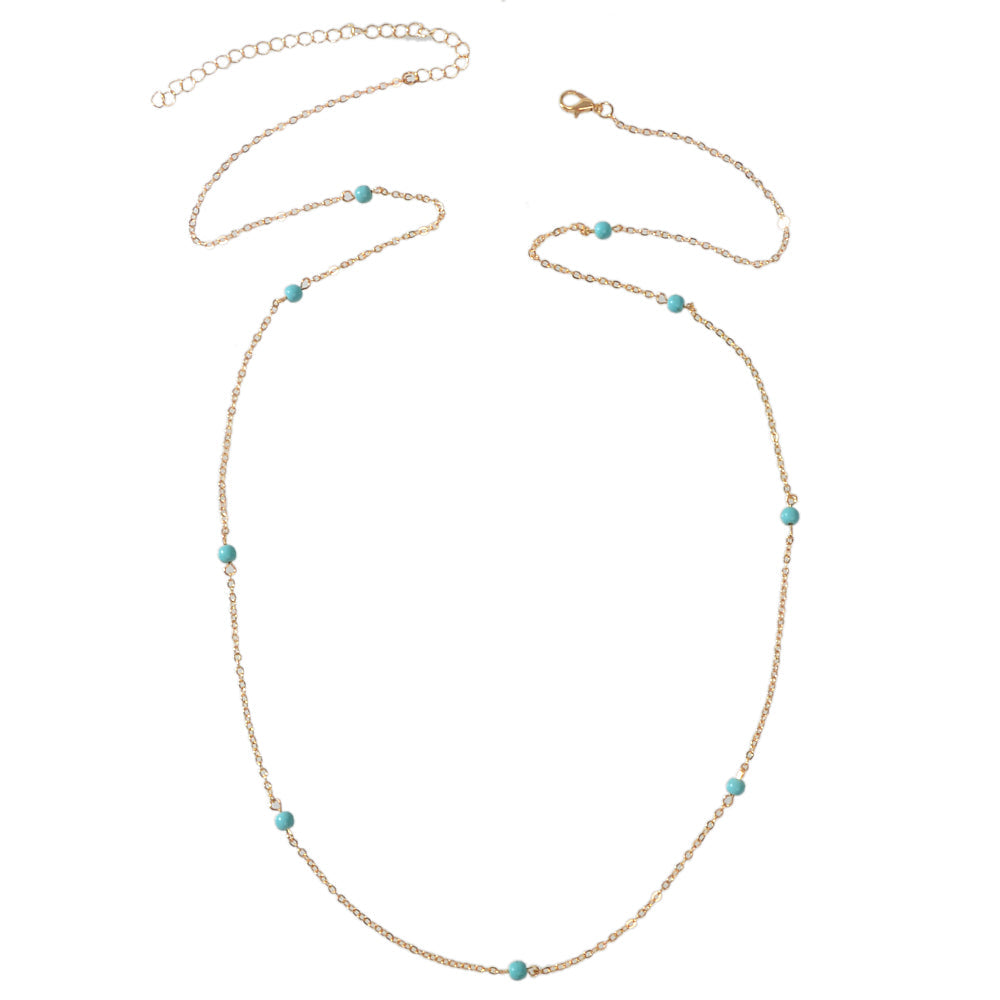AU Post Boho Chic Beach Blue Bead Gold Chain Waist Link Body Chain Belly Jewelry-4