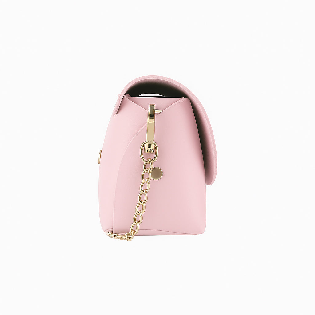 RB1001BJ | Small Genuine Leather Bag Made in Italy with Removable Shoulder Strap and Shiny Gold Metal Closure Loop - Pink Color - Dimensions: 16.5 x 11 x 8 cm-2