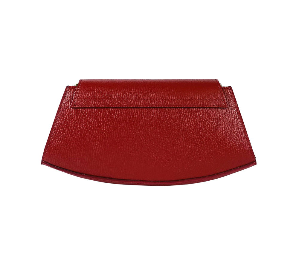 RB1009V | Women's Genuine Leather Shoulder Bag Made in Italy. Removable shoulder strap. Polished Gold Metal Snap Hook Attachments. Color: Red. Dimensions: 30 x 16 x 7 cm.-1