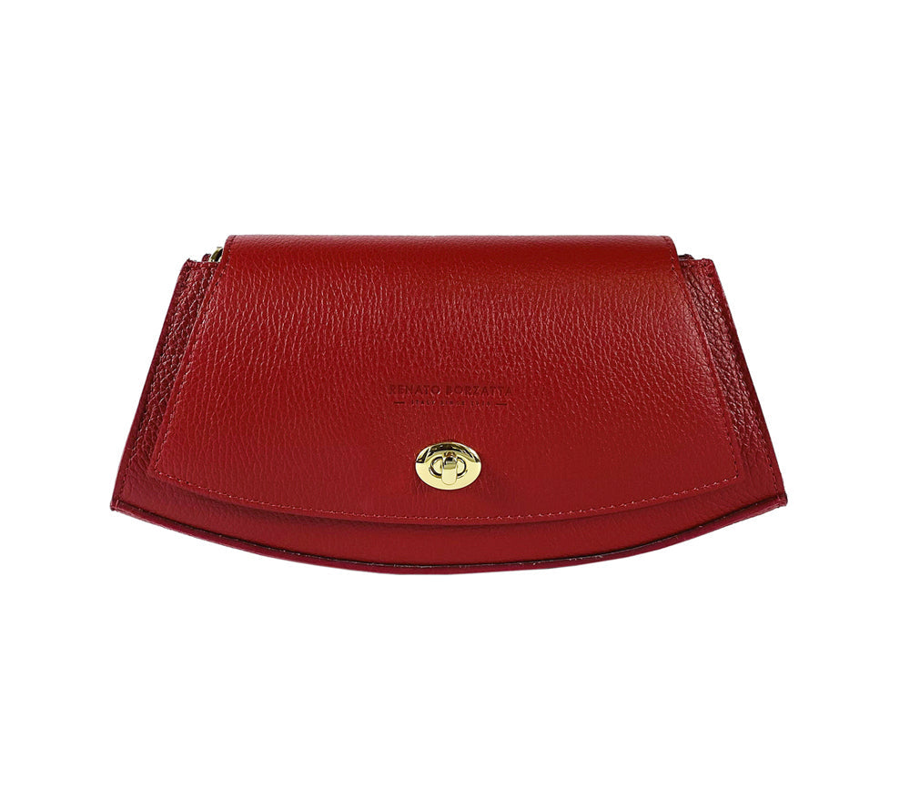 RB1009V | Women's Genuine Leather Shoulder Bag Made in Italy. Removable shoulder strap. Polished Gold Metal Snap Hook Attachments. Color: Red. Dimensions: 30 x 16 x 7 cm.-2