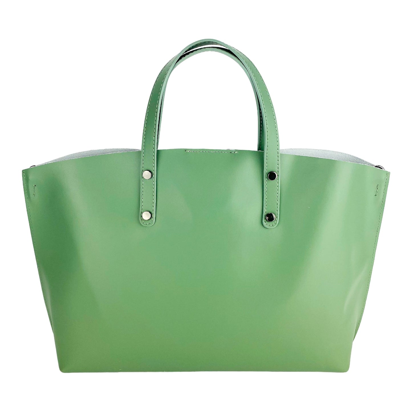 RB1024BF | Women's Genuine Leather Handbag Made in Italy with removable shoulder strap. Large removable internal pouch. Polished Gunmetal Accessories - Mint Color - Dimensions: 48x31x11 cm-4