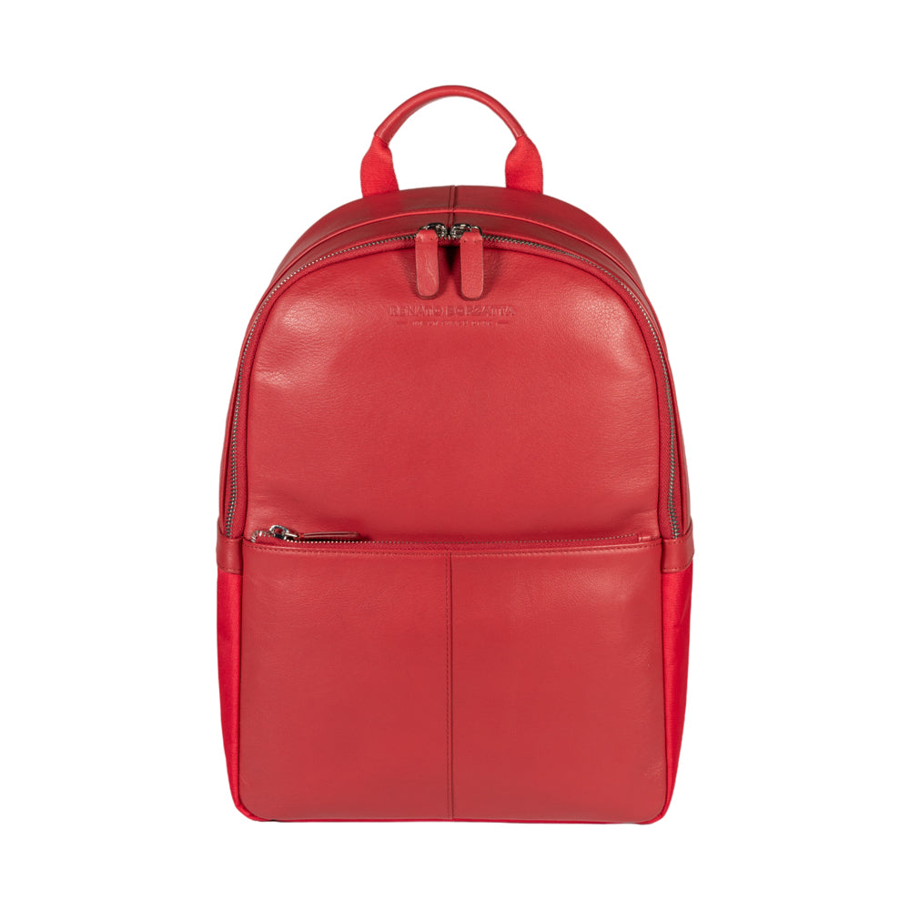 RB2001V | Nylon/Genuine Leather Netbook/Tablet Backpack with a light grain. Zipper closure and adjustable shoulder straps. Color: Red. Dimensions: 27 x 38 x 14 cm. Packaging: Non-woven fabric bag.-1