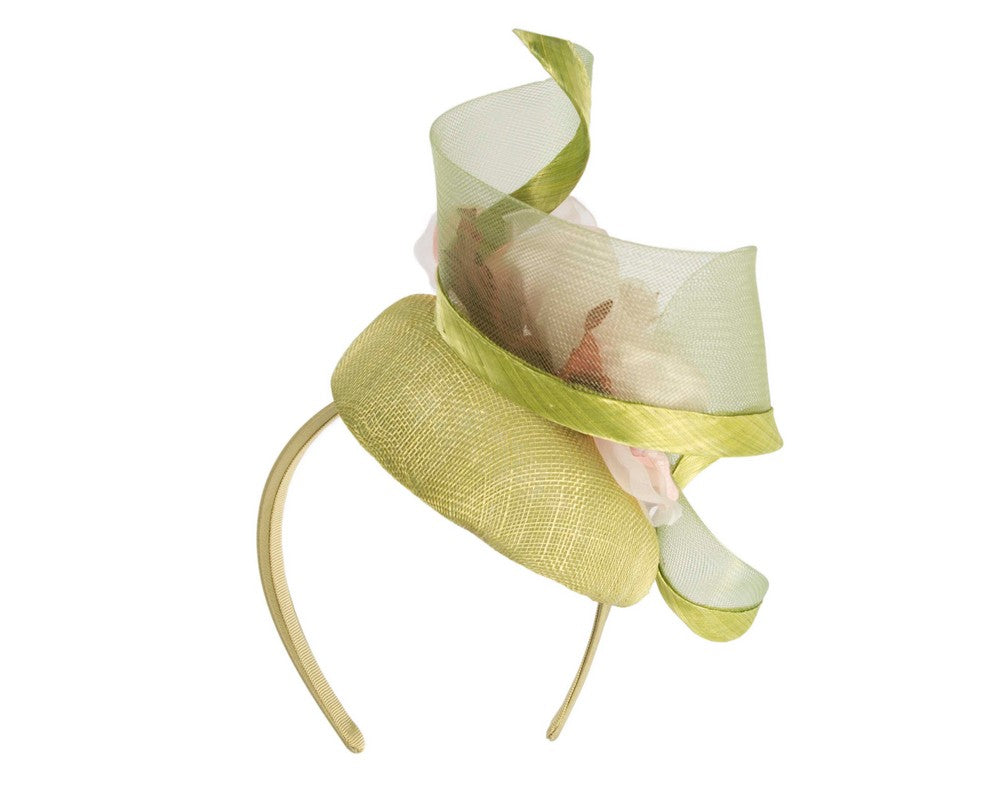 Lime & pink pillbox fascinator with flower by Fillies Collection-5