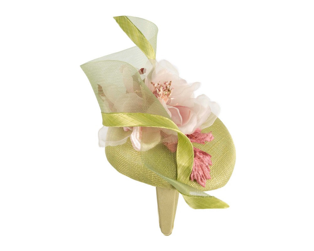 Lime & pink pillbox fascinator with flower by Fillies Collection-3