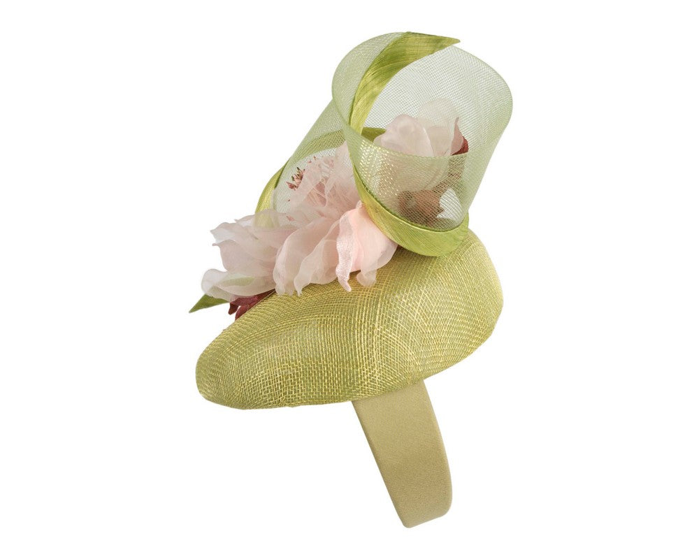 Lime & pink pillbox fascinator with flower by Fillies Collection-2