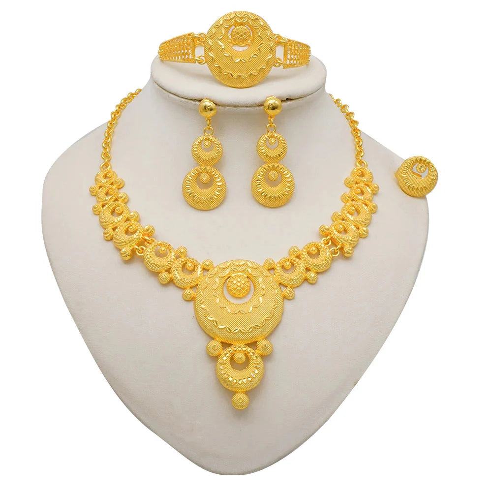 NNEOBA Round Jewelry Set Necklace Bracelet Earrings Ring-0
