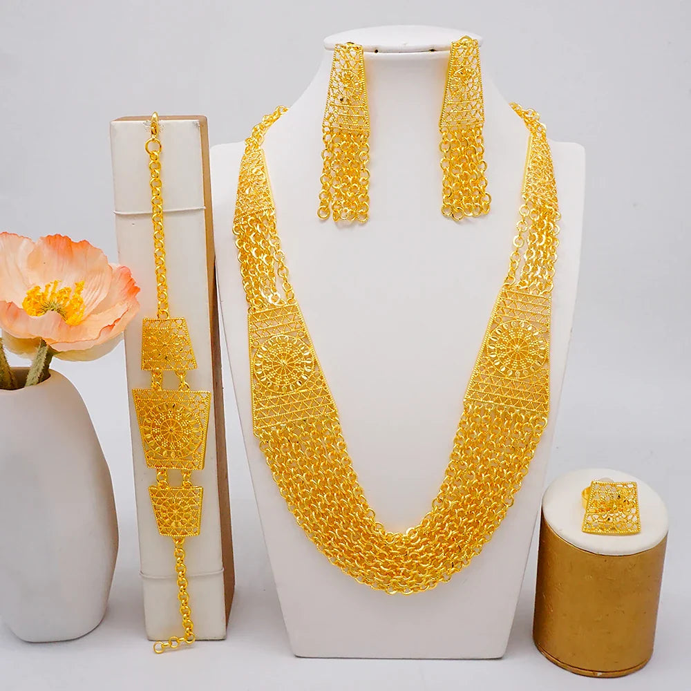 NNEOBA Dubai Jewelry Set Necklace Earrings Ring Bracelet Women-1