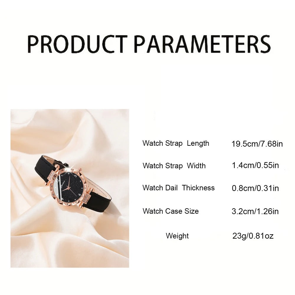 NNEOBA Luxury Women’s Rhinestone Quartz Watch Set (5-Piece)-3