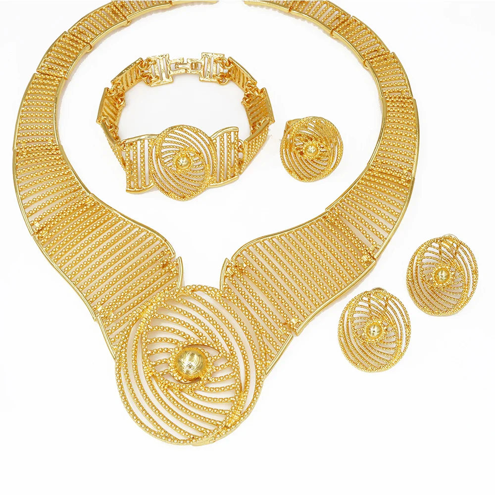 NNEOBA Gold Plated Bridal Jewelry Set for Women-1