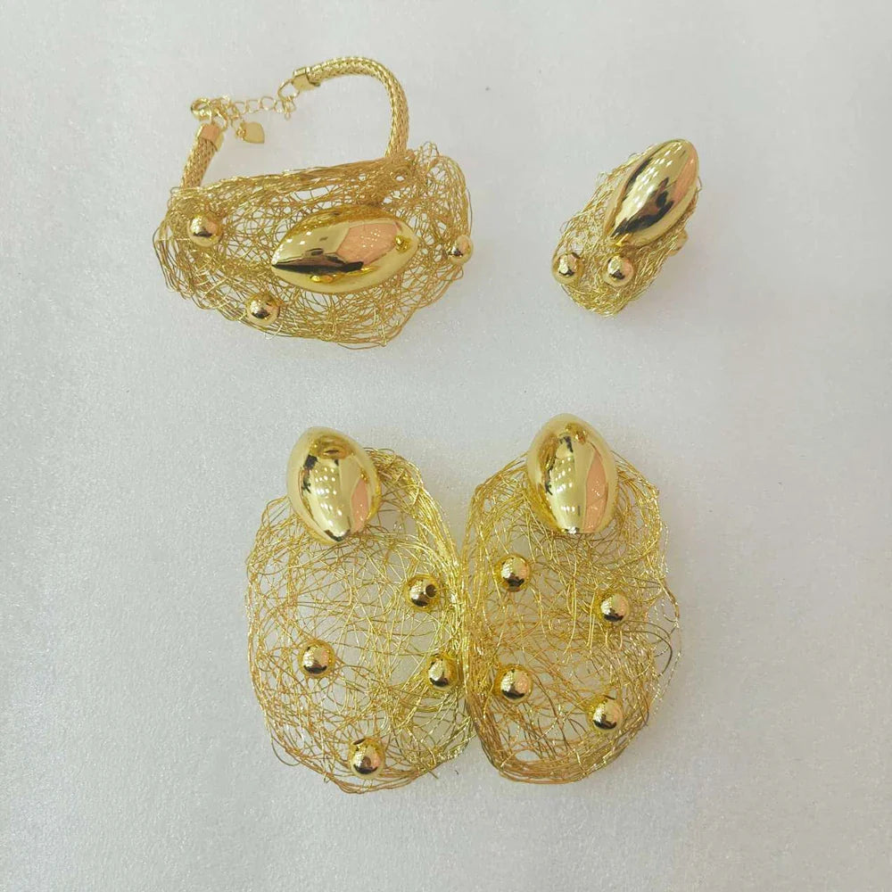 NNEOBA Jewelry Set Gold Necklace Earrings Bracelet Ring-2