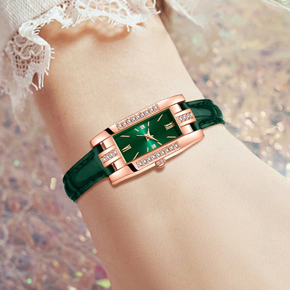 NNEOBA Green Women’s Quartz Watch Jewelry Gift Set-3