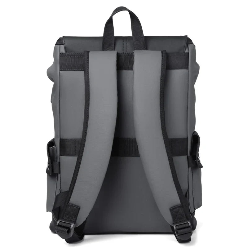 Waterproof PU Leather Laptop Backpack Computer Bag Grey-4