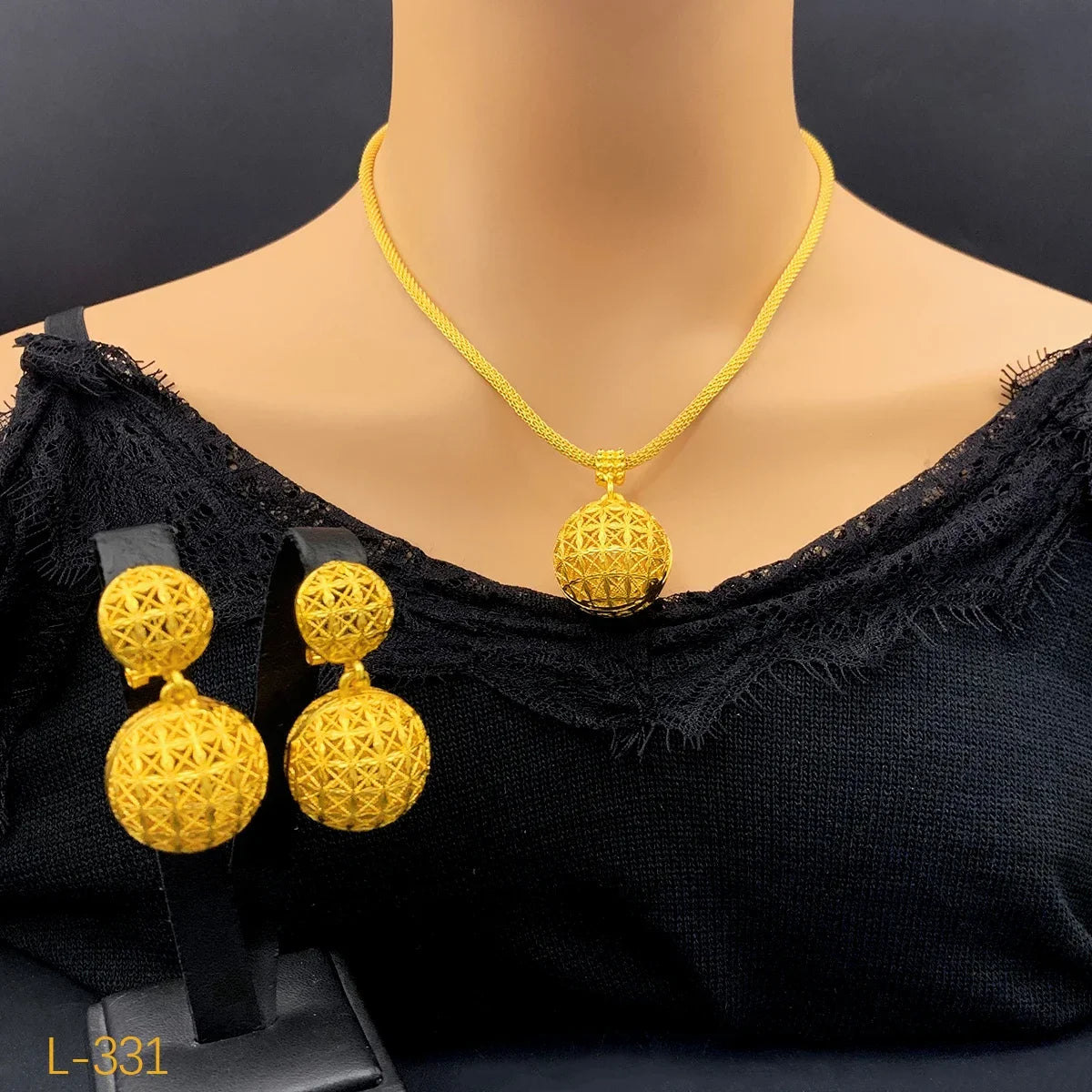 NNEOBA Gold Plated Bridal Jewelry Necklace Earrings Set-2