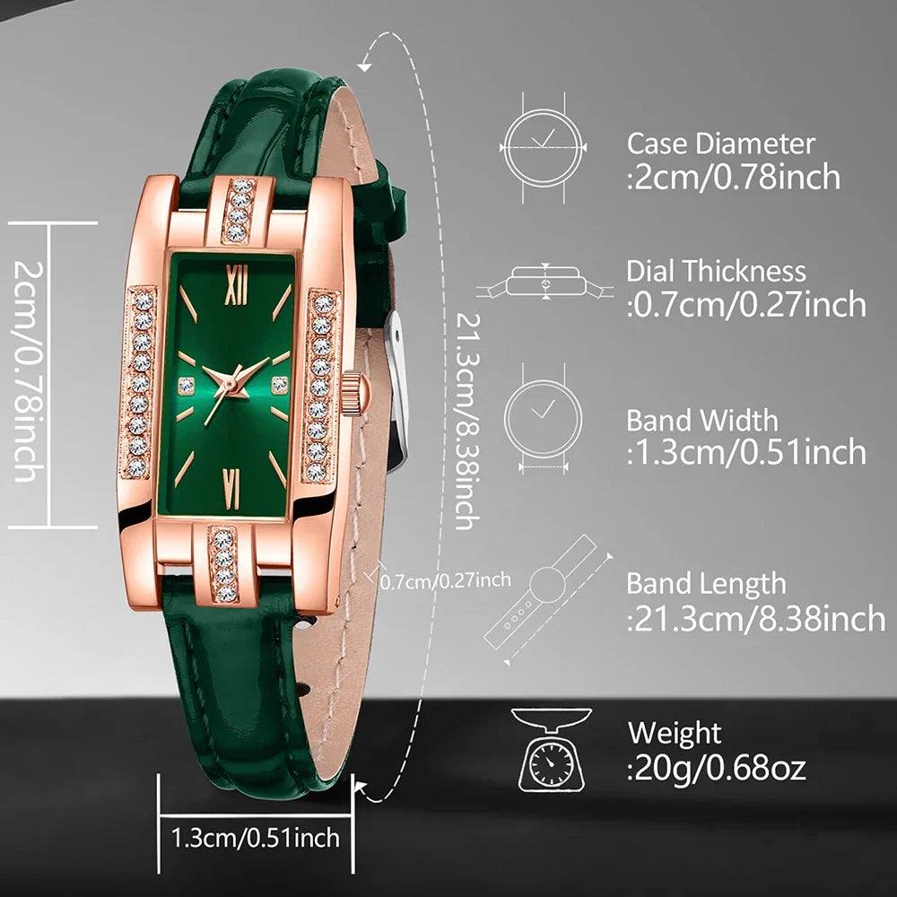 Green Women’s Quartz Watch Jewelry Gift Set-4