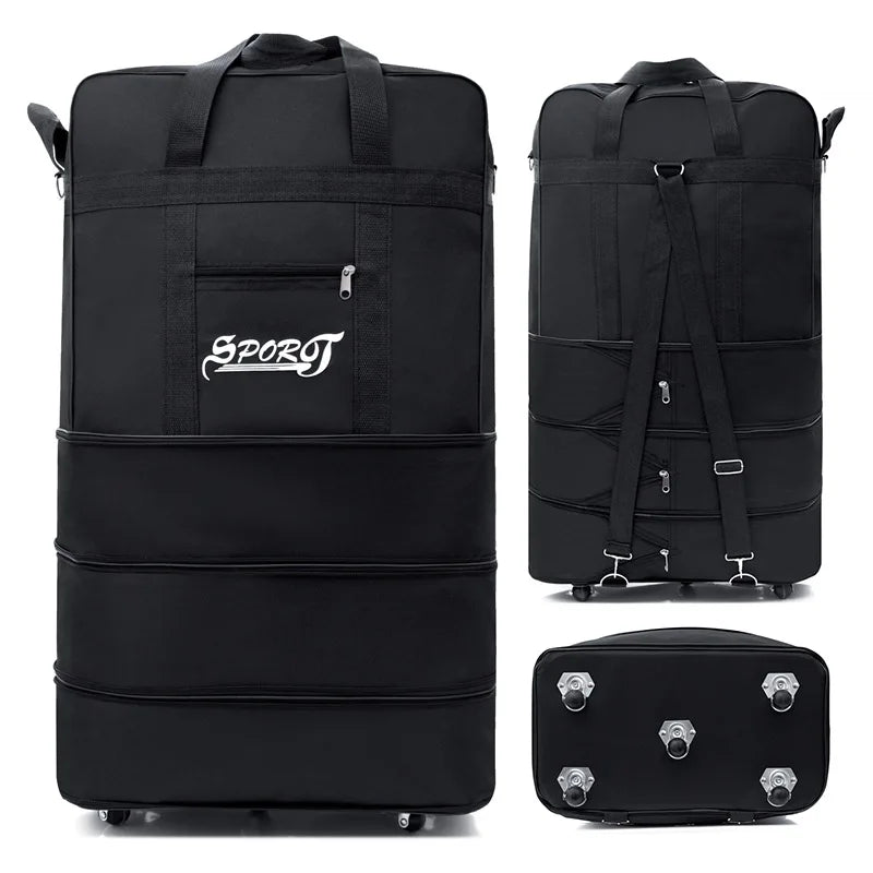 NNEOBA Expandable Travel Backpack with Wheels Black-2