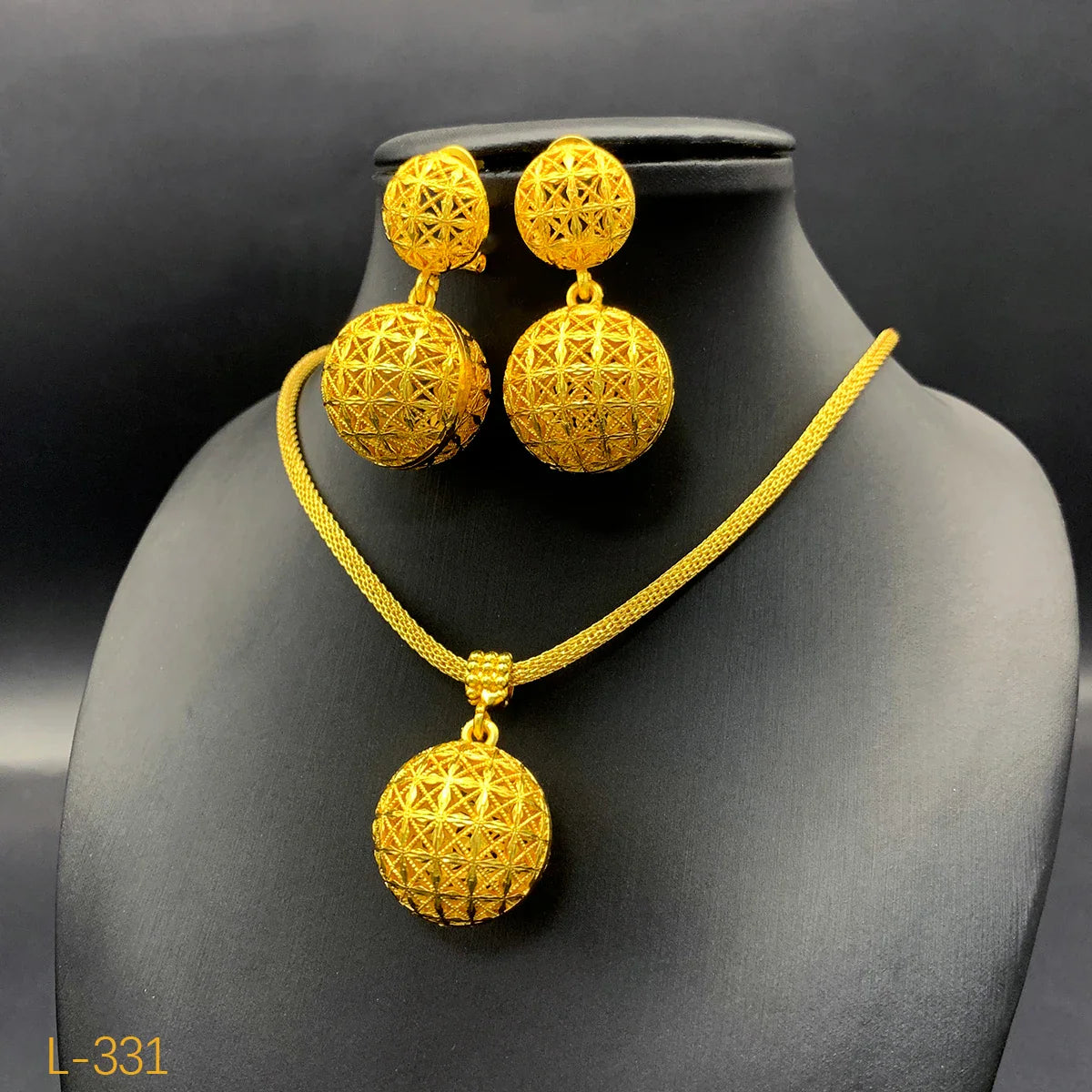 NNEOBA Gold Plated Bridal Jewelry Necklace Earrings Set-1