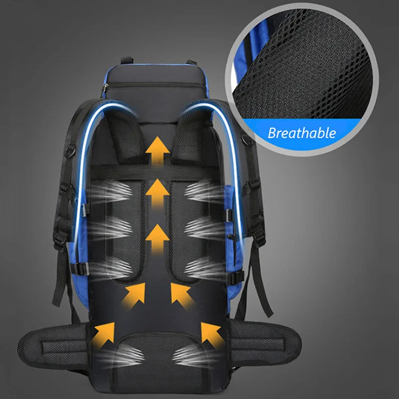 90L Waterproof Camping Backpack with Cover Blue-2
