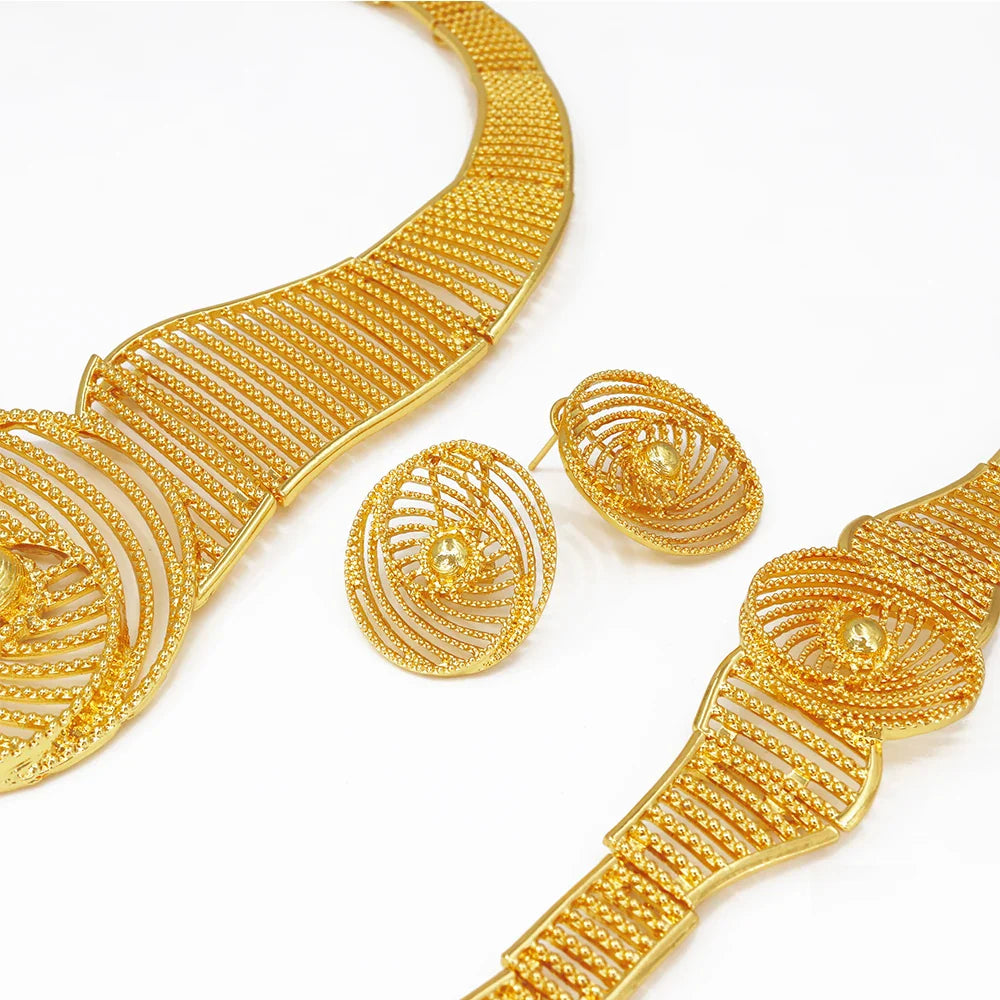 NNEOBA Gold Plated Bridal Jewelry Set for Women-2