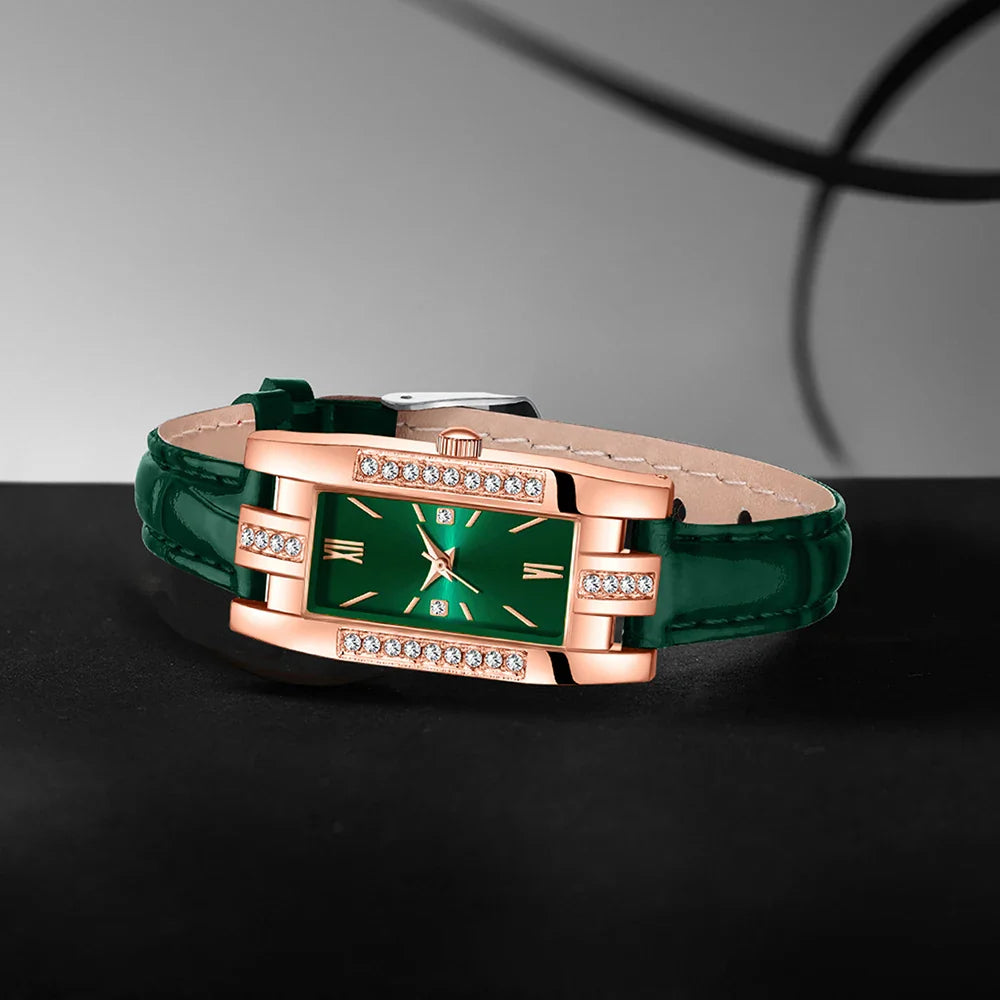 NNEOBA Green Women’s Quartz Watch Jewelry Gift Set-4