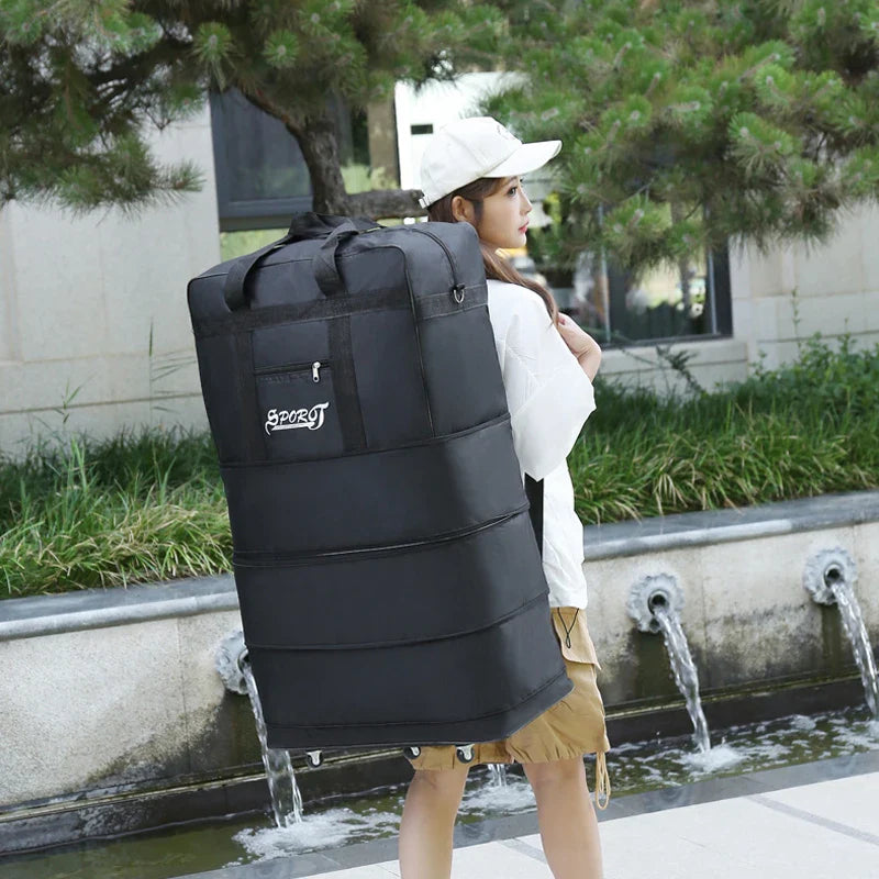 NNEOBA Expandable Travel Backpack with Wheels Black-1