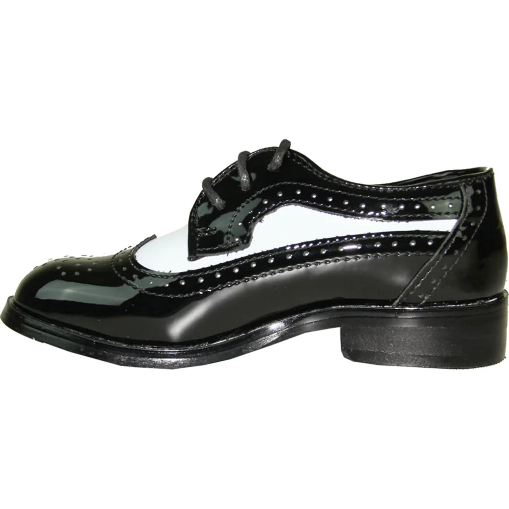 VANGELO Boy Dress Shoe TAB-3KID Oxford Formal Tuxedo for Prom & Wedding Black/White Patent Two Tone-4