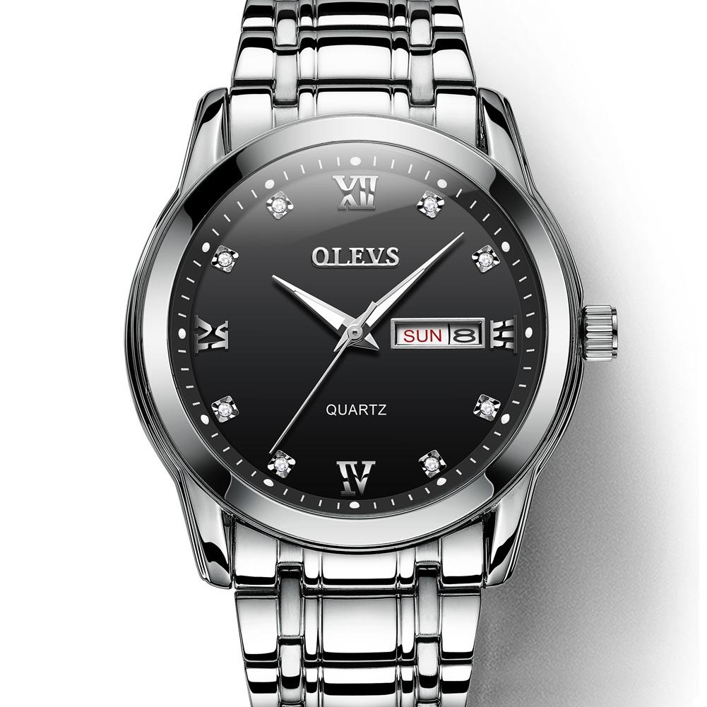 NNEDSZ Waterproof Dual Calendar Quartz Watch For Men With Luminous Design - Black-1