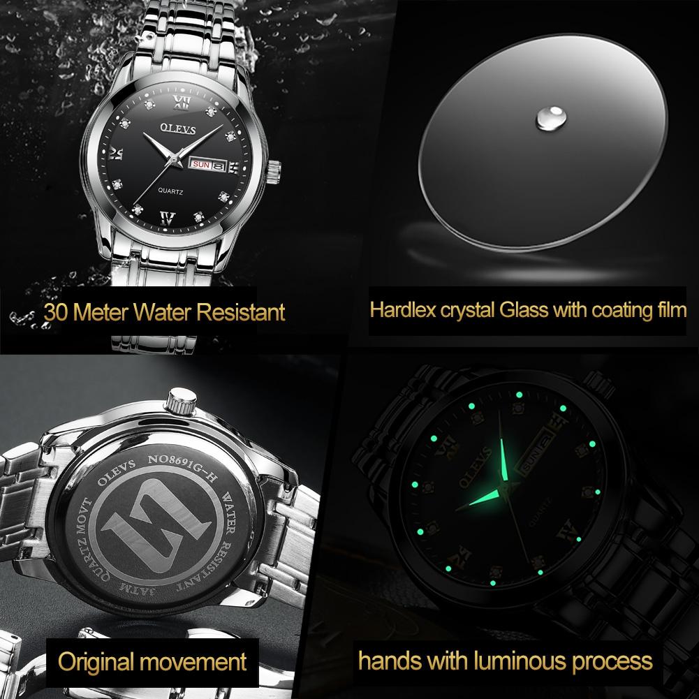 NNEDSZ Waterproof Dual Calendar Quartz Watch For Men With Luminous Design - Black-4