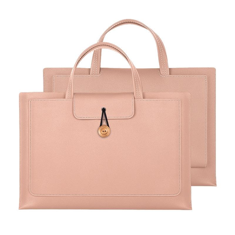 NNEDSZ Waterproof Elastic Button Laptop Handbag - Pu Material - Rose Pink - 15.4/16 Inch-0