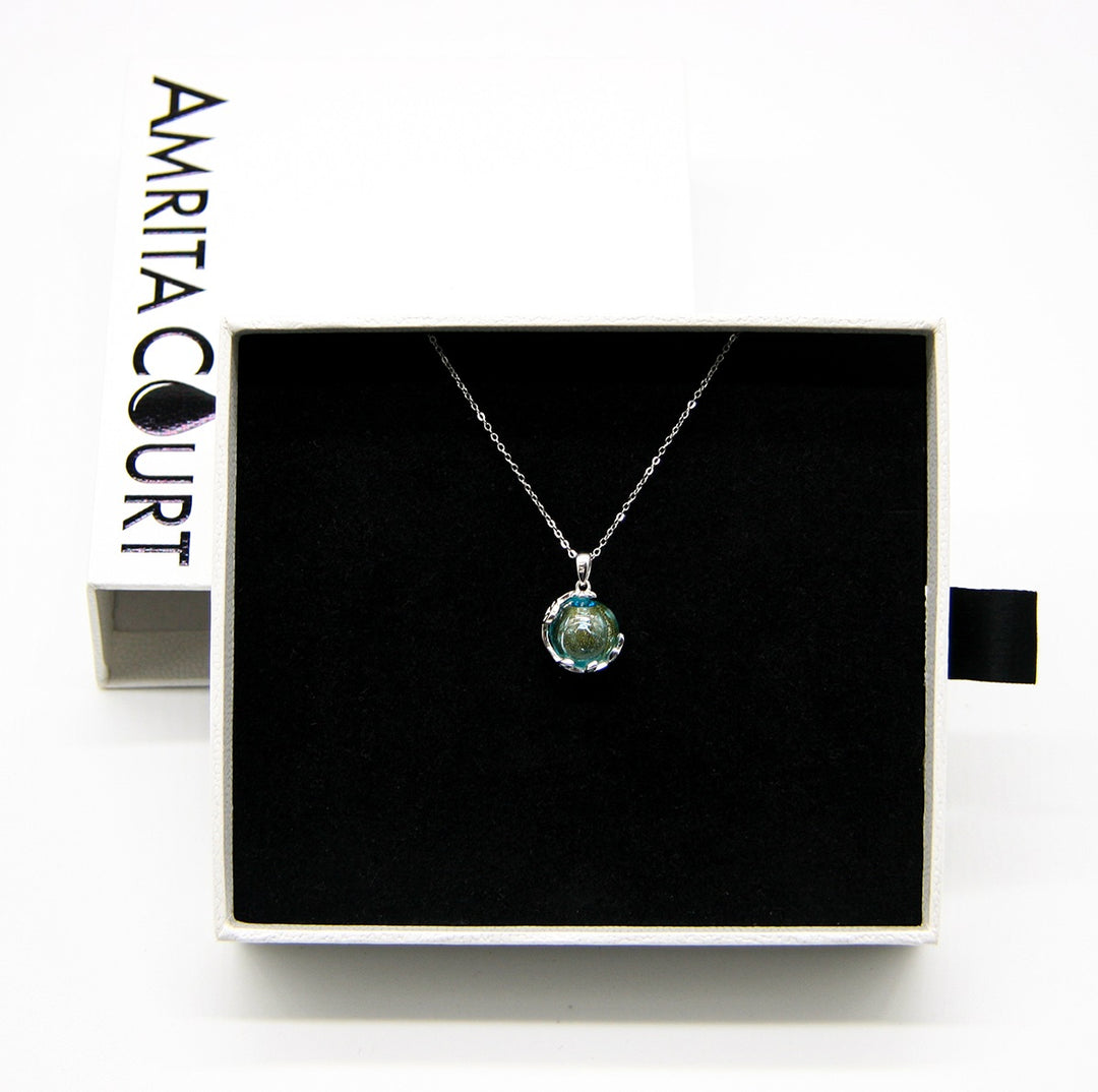 NNEDSZ Gift Box - Aroma Necklace White Gold - Planet Celestial Aqua (Light Blue) + Purify Oil Blend-2