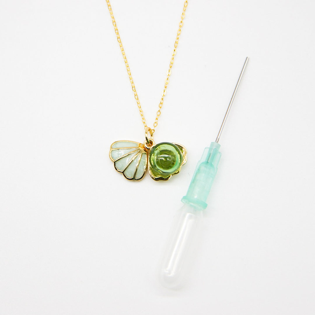 NNEDSZ Gift Box - Aroma Necklace 925 Silver, Gold coated - Green Shell Electric Lime (Light Green) + Purify Oil Blend-3