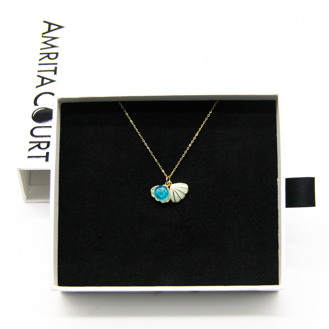 NNEDSZ Gift Box - Aroma Necklace 925 Silver, Gold coated - Green Shell Ocean Breeze (Light blue) + Purify Oil Blend-2