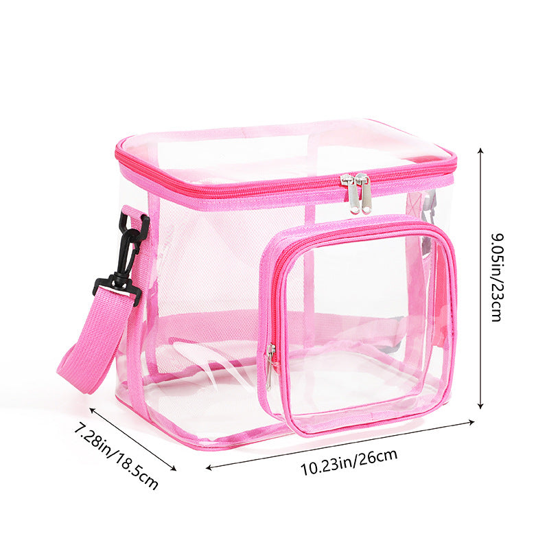 NNEDSZ Clear PVC Shoulder Bag - Transparent Travel and Stadium-Approved Tote with Zipper(Pink)-0