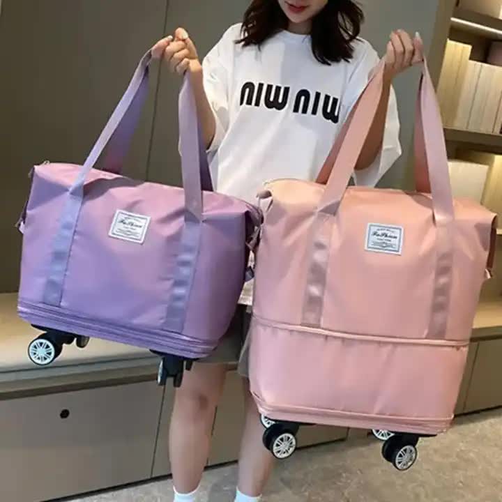 NNEDSZ Gray Large Capacity Foldable Travel Bags with Wheels - Lightweight Waterproof Duffel Totes-3