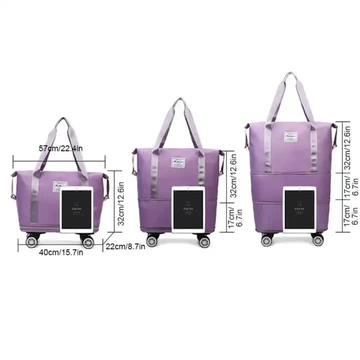 NNEDSZ Gray Large Capacity Foldable Travel Bags with Wheels - Lightweight Waterproof Duffel Totes-4