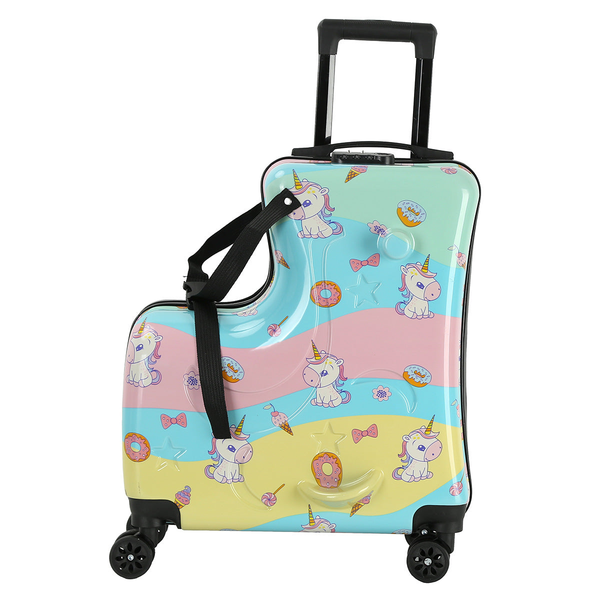 NNEDSZ Yellow Kids Ride-On Luggage - 20-Inch Cartoon Travel Suitcase with Footrest, Durable Rolling Carry-On for Children-4